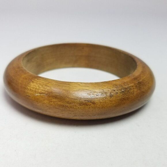 Vintage Carved Wood Bangle Bracelet, Boho Hippie 70s Style, Stacking, Estate - Picture 2 of 6